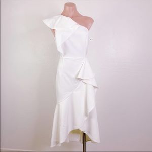Vince Camuto One Shoulder Ruffle High Low Cocktail Dress White Bride size 6 NWOT